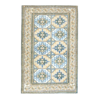 Vintage Turkish Oushak Handmade Wool Cotton Blue Area Rug For Sale