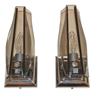 Italian Glass Fontana Arte Style Sconces - A Pair For Sale