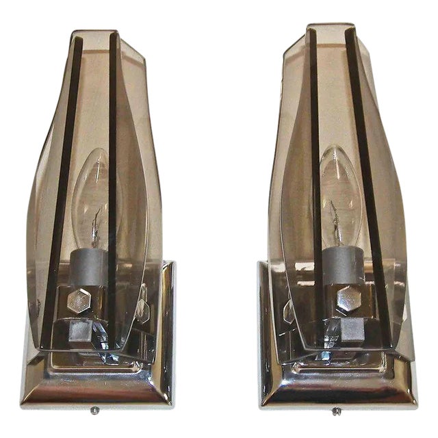 Italian Glass Fontana Arte Style Sconces - A Pair For Sale