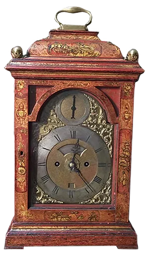 18th Century English Red Lacquer and Bronze Clock