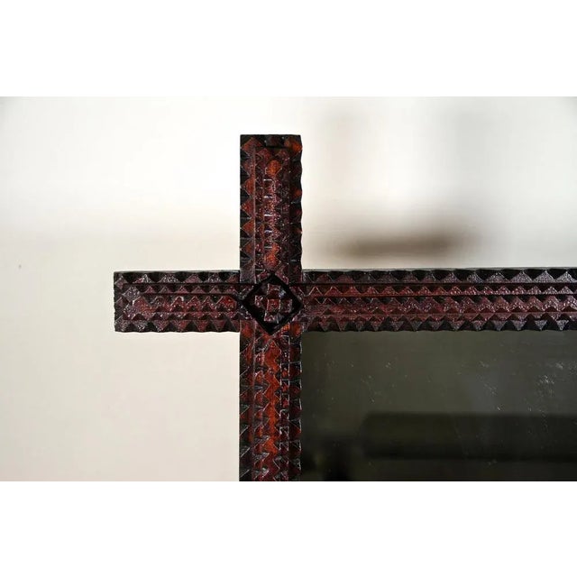 Rustic Hand-Carved Tramp Art Wall Mirror, Austria, 1870s For Sale - Image 3 of 18