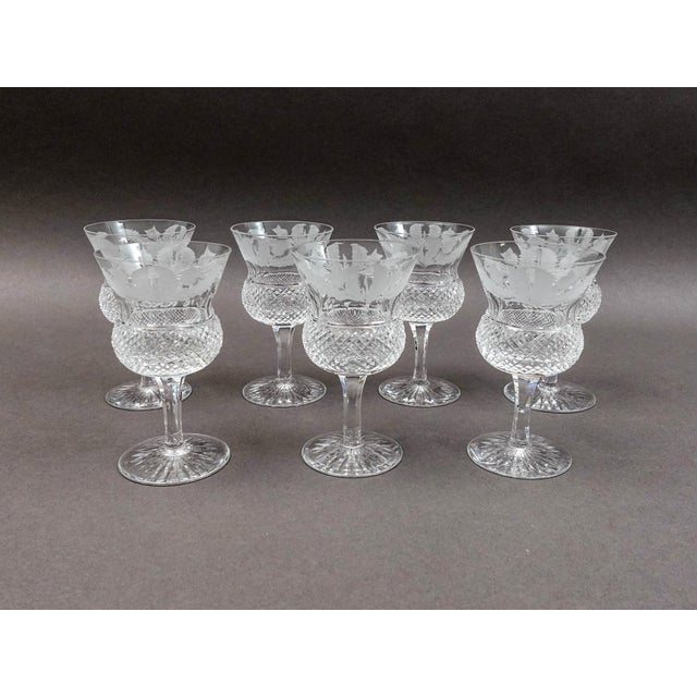 Edinburgh Crystal Scotland Thistle 4 1/4" Sherry Glasses Set Of 7. Measures approximately 2 3/8" diameter, 4 1/4" high.