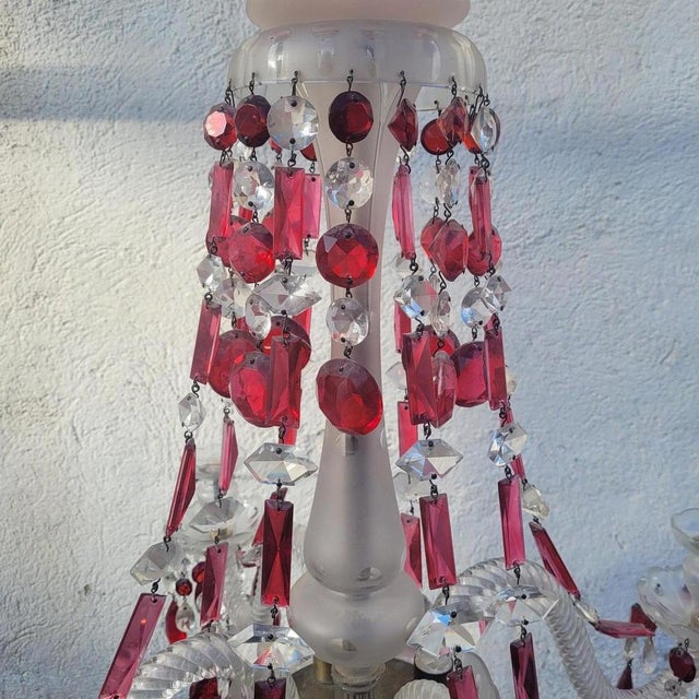Ruby and Clear Bohemian Crystal Chandelier, 1900s For Sale - Image 10 of 18