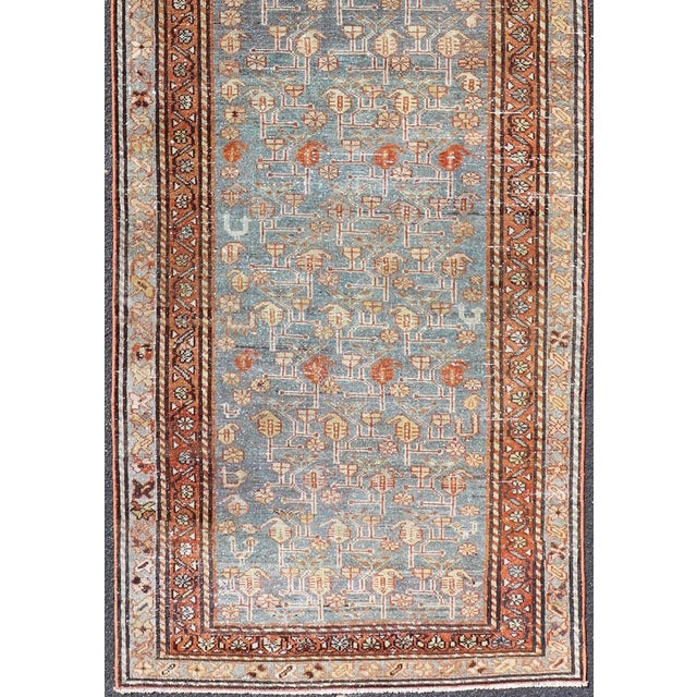Antique Persian Malayer Runner With Blue Field and Floral Design 2'10" X 9'3" For Sale - Image 9 of 11