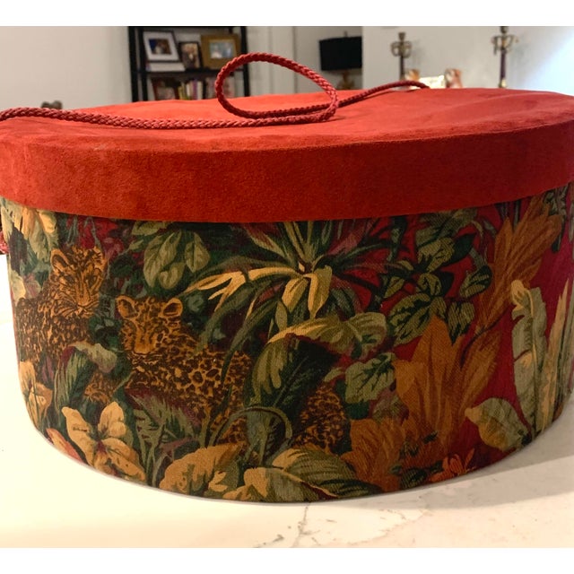 Hollywood Regency Set of Tapestry Hat Boxes For Sale In Houston - Image 6 of 7