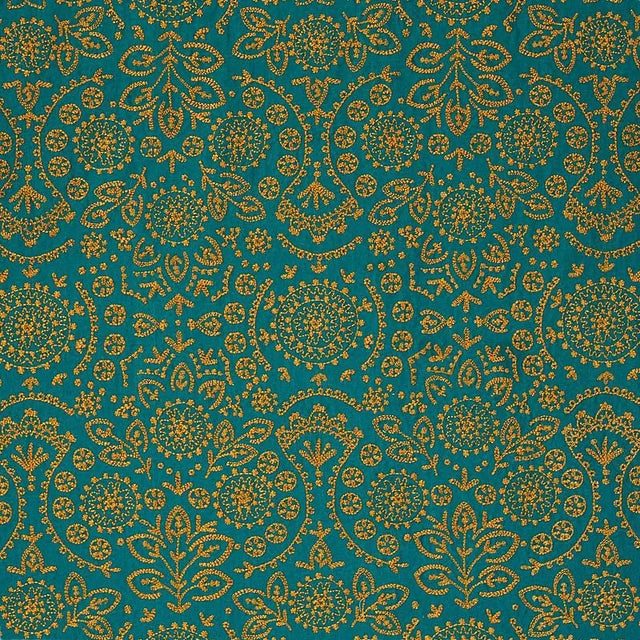 Sample - Schumacher Tiana Embroidery Fabric in Peacock For Sale