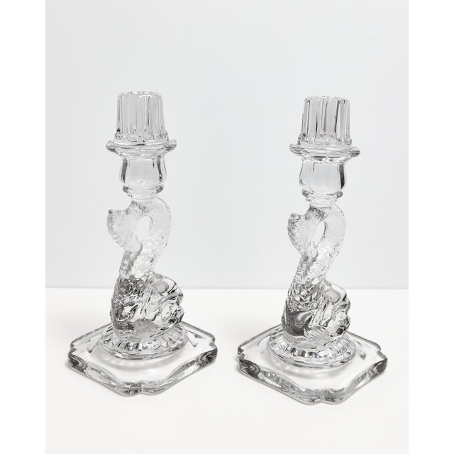 Cambridge Dolphin Fish Clear Glass Candlesticks For Sale - Image 12 of 18