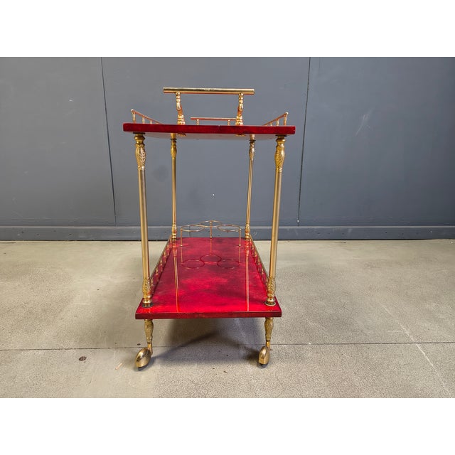 Italian Lacquered Goatskin Parchment Serving Bar Cart by Aldo Tura, 1960s For Sale - Image 3 of 17