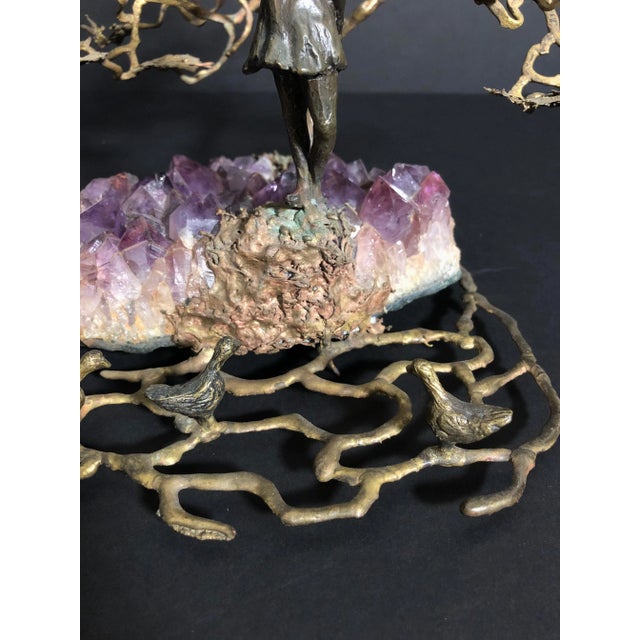 Late 20th Century Ron Bertocchi Bronze and Amethyst Sculpture of Young Girl and Tree For Sale In New York - Image 6 of 11
