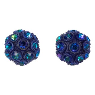 Monique Vedie, Line Vautrin Student Talosel Resin Jeweled Blue Clip Earrings For Sale