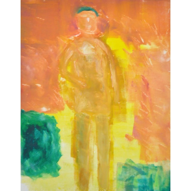Arthur Krakower (1921-2006) Original Monotype "Man on the Beach" This monotype was created by applying paints to glass and...