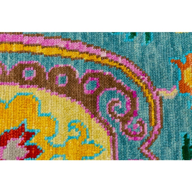 Contemporary Vibrant Oushak-Style Hand-Knotted Turquoise & Jewel-Tone Wool Rug For Sale - Image 10 of 12