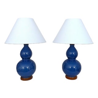 Pair of Blue Ralph Lauren Table Lamps Double Gourd Designer For Sale