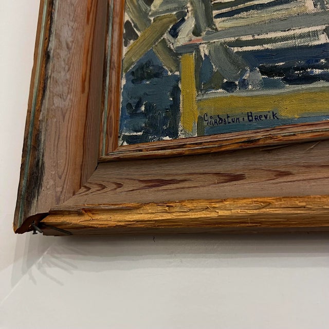 Paper Mid Century Courtyard Oil Painting Husband and Wife For Sale - Image 7 of 12