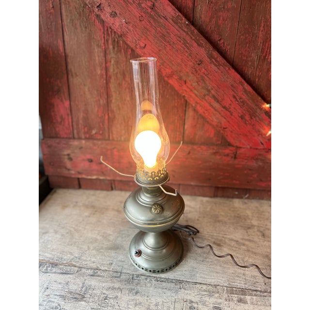 Vintage Aladdin Model No. 6 Electric Converted Oil Lamp With Clear Glass Chimney For Sale - Image 13 of 17