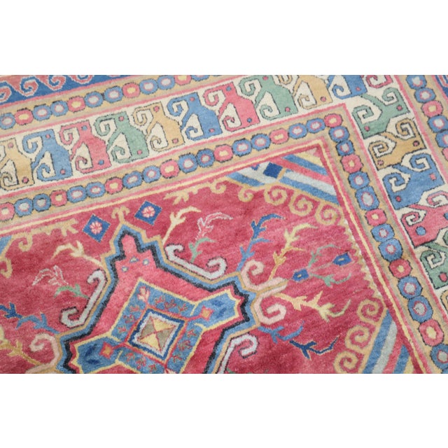 One-of-a-kind colorful Indian rug from the 3rd quarter of the 20th century in cheerful colors. The motif resembles rugs...
