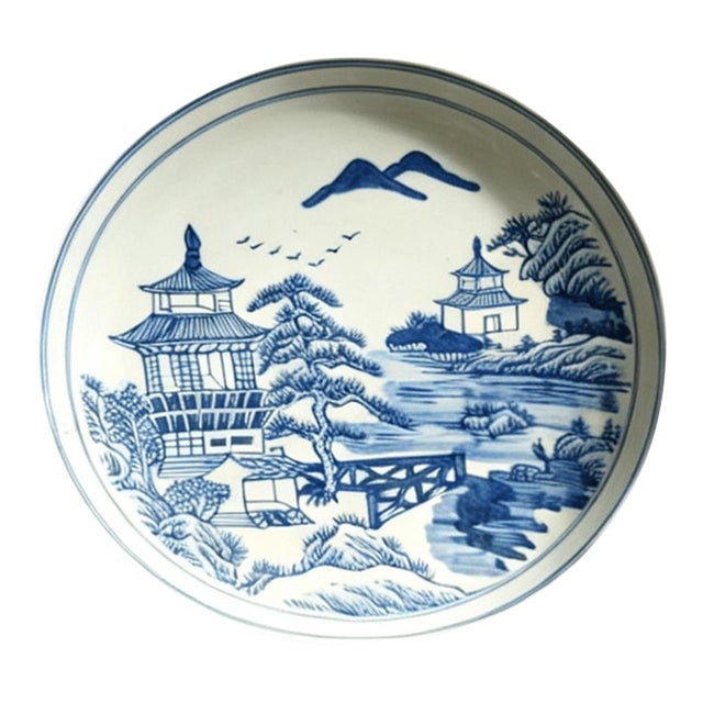 Chinese Ceramic Plate,Blue and White Porcelain Plate Hand Painted Landscape Pattern For Sale