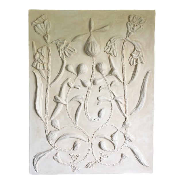 Plaster Botanical Flower Wall Art – Bas Relief by Tatiana Duperault Plaster Wabi Sabi Japandi Decor Modern Textured Artwork For Sale