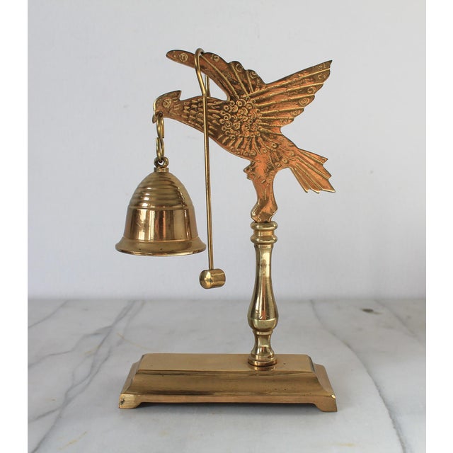 Figurative Vintage Solid Brass Bird and Bell Tabletop Chime With Intricate Detailing For Sale - Image 3 of 10