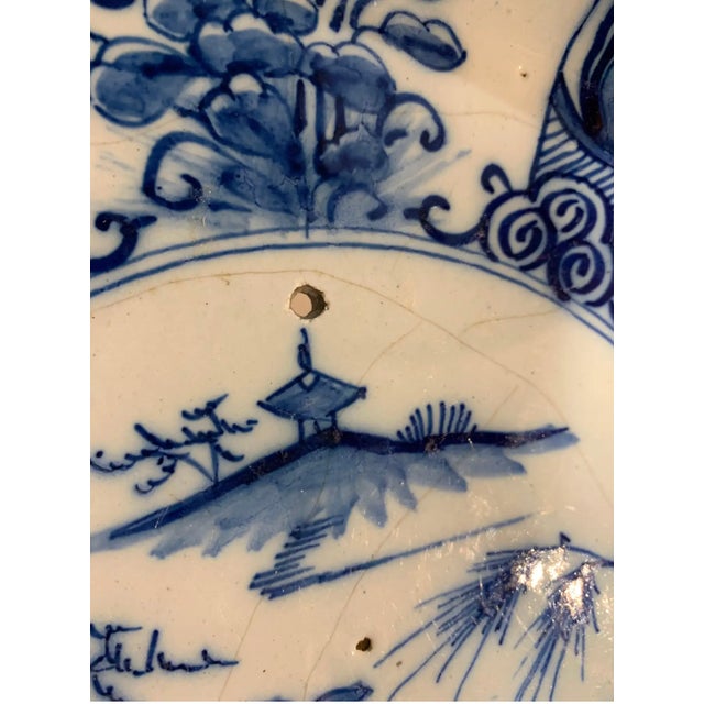 18th Century Hand Painted Dutch Delft Chinoiserie Pattern Platter For Sale - Image 4 of 10