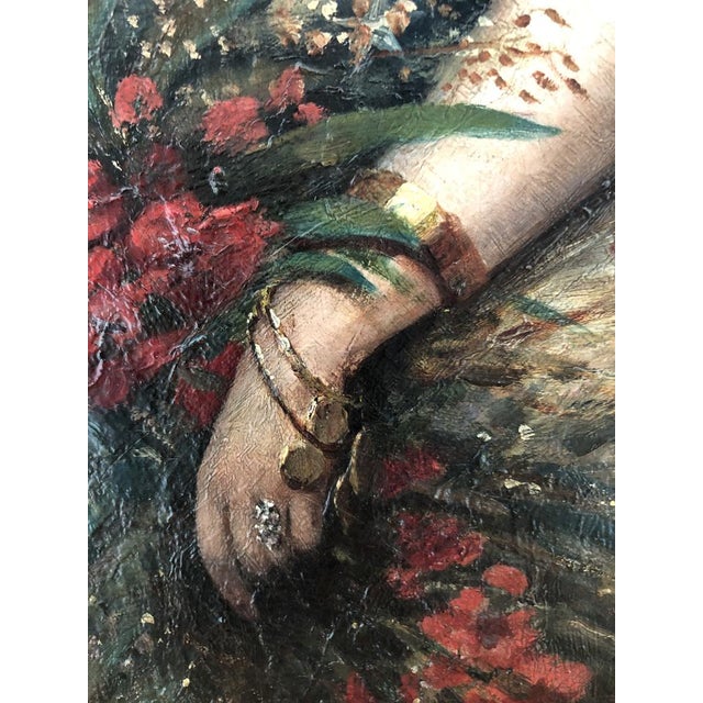 Blanche Pierron, Jeune femme en costume oriental et bouquet de fleurs, Oil on Canvas For Sale - Image 5 of 10