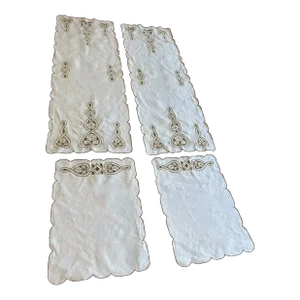 Vintage Linen Cutwork Pair Runners With Placemats- Set of 4