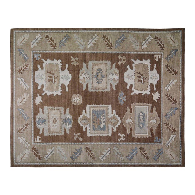 Turkish Oushak Knotted Wool Rug, 10'6''x13'5'' For Sale