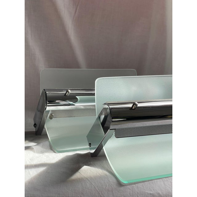 Vintage Wall Lights in Chrome and Sandblasted Glass, 1980s, Set of 2 For Sale - Image 10 of 12