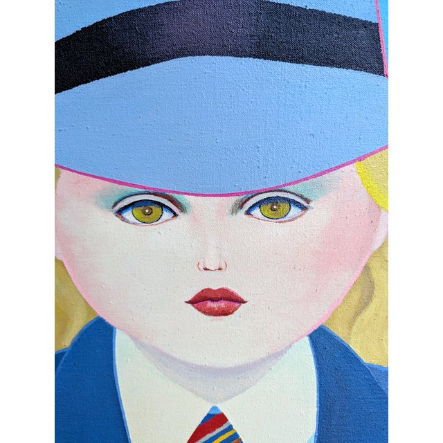 Pop Art 1980s Oil Painting Portrait of Women in Gentlemen's Attire by Keiko Noda For Sale - Image 3 of 12