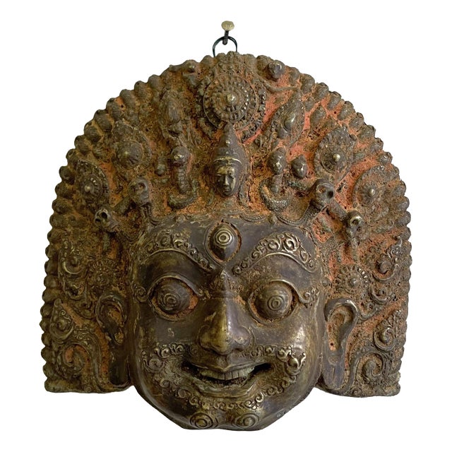 Mahakal Ritual Mask Depicting Bhairara a Deity of Tibetan Buddhism in Bronze, 1800s For Sale