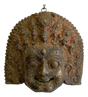 Mahakal Ritual Mask Depicting Bhairara a Deity of Tibetan Buddhism in Bronze, 1800s
