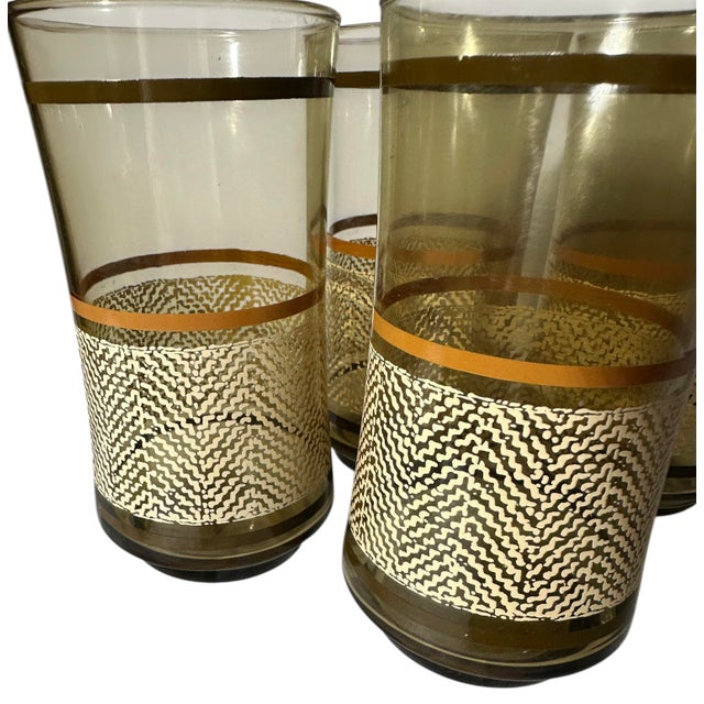 Vintage Libbey Bolero Woodhue Smoke Brown Stripe Tweed Tumblers - A Set of 4 For Sale In Birmingham - Image 6 of 12