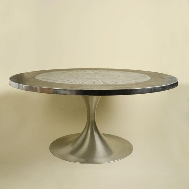 Tulip Coffee Table with Etched Metal and Slate Top attributed to Heinz Lilienthal, 1960s For Sale - Image 3 of 9