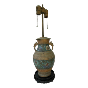 Antique Japanese Enameled Bronze Cloisonné/Champleve Base Table Lamp