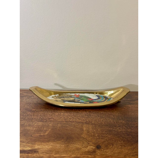 Mid-Century Modern Vintage Salvador Teran Brass and Mosaic Glass Moctezuma Tray For Sale - Image 3 of 7