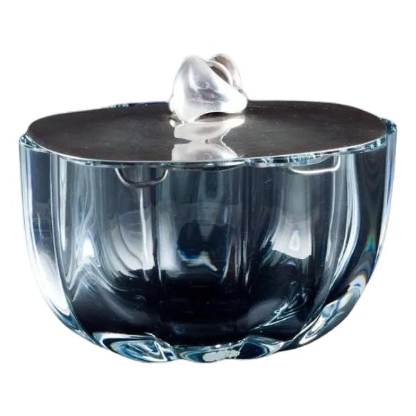 Danish Goldsmiths Craft Art Glass Jar with Lid in Sterling Silver, 1960s For Sale