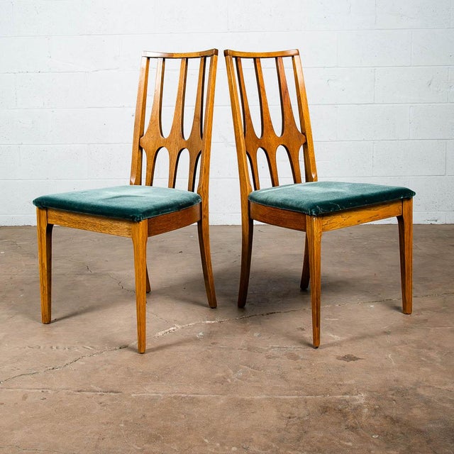Mid Century Modern Broyhill Brasilia Back Green Lenoir Dining Chairs