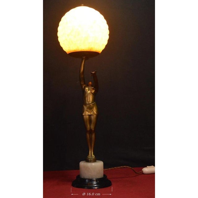 Black Art Deco French Bronze Figural Dancer Table Lamp with Glass Globe,1930s For Sale - Image 8 of 18