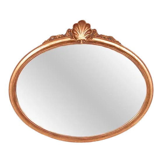Vintage Italian Carved Wooden Oval Mirror For Sale