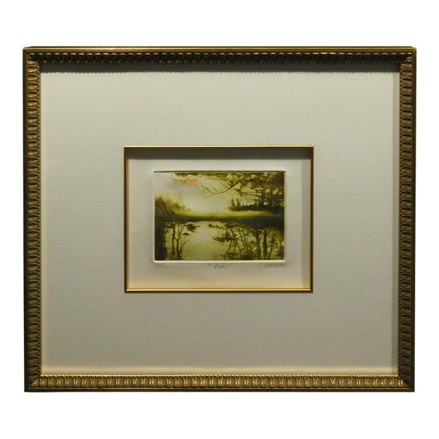 G H Rothe "Lake" 1988 Landscape Framed Mezzotint on Paper Hand Signed Make Offer For Sale
