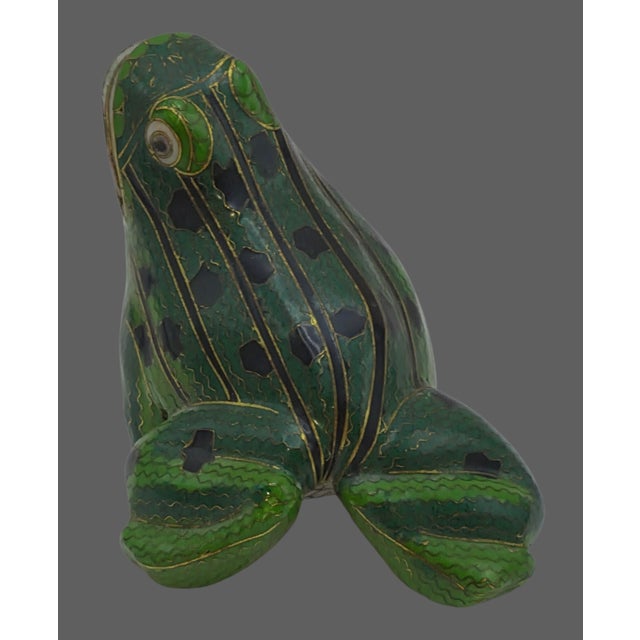 Late 20th Century Whimsical Cloisonne Hand Painted Enamel Frog Figurine For Sale - Image 5 of 7