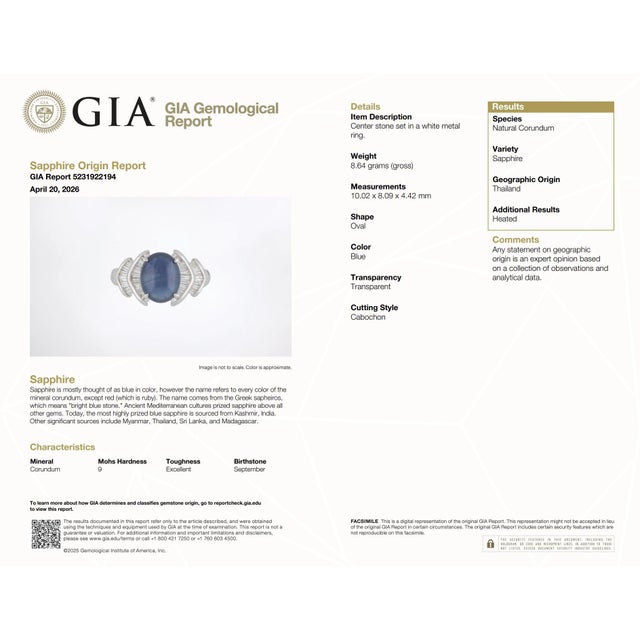 Metal Vintage Gia 3.83 Carat Sapphire Diamond Platinum Ring, Size 6.5 For Sale - Image 7 of 8
