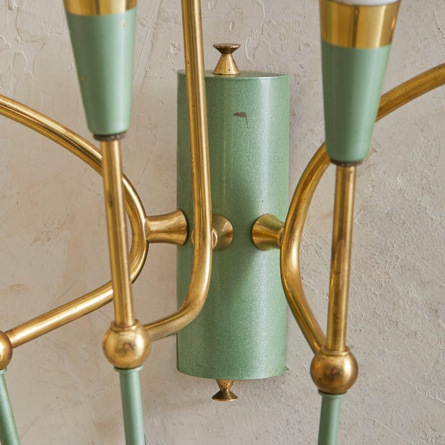 1950s Italian Six-Arm Pale Green Sconce with Opaline Glass For Sale - Image 4 of 9