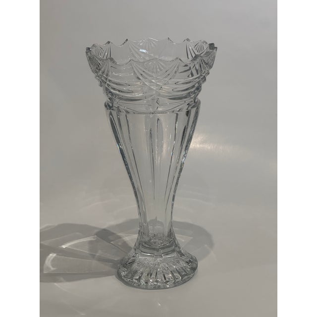 Late 20th Century Waterford Cut Crystal Scalloped Rim Footed Vase, 12” For Sale