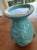 Vintage McCoy Turquoise Pottery Vase 6 Inch Double Handle Amphora Floral Relief For Sale - Image 4 of 6