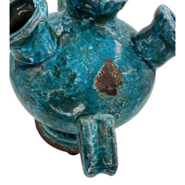 1950s 1950s Turquoise Cerulean Brutalist Vase For Sale - Image 5 of 12