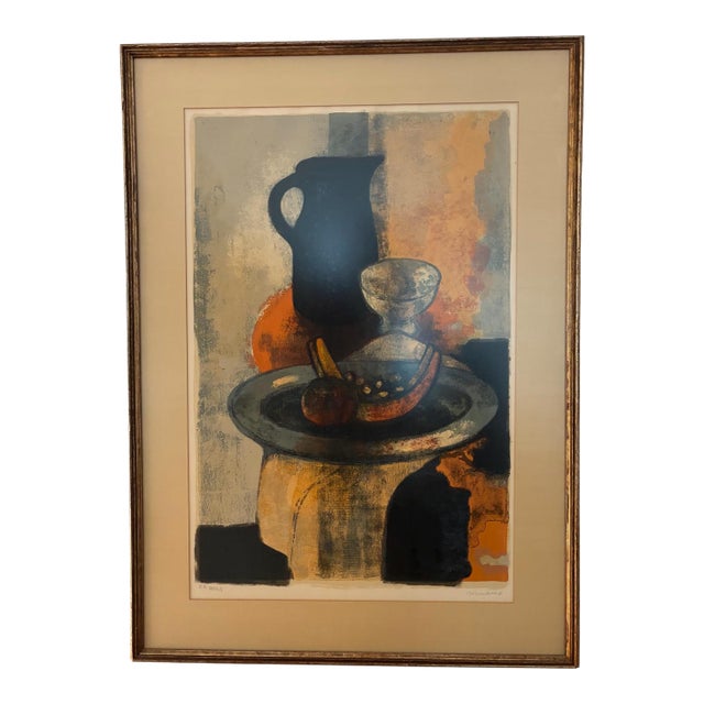 Mid 20th Century Mid-Century Modern Abstract Still Life Lithograph by Minarro For Sale