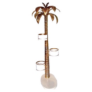 Vintage Brass Palm Floor Lamp with Flower Planters, 1960s For Sale