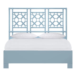Lattice Back Platform Bed Double, Pool Blue For Sale