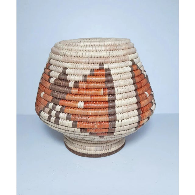 1980s Vintage African Tribal Style Hand Woven Coil Baskets - 2 Piece Set For Sale - Image 5 of 9